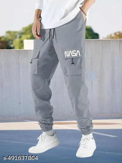 CARGO TRACK PANT Men GREY NASA Printed Cotton Trackpant